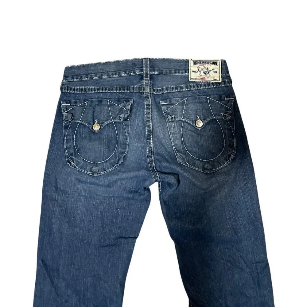 True Religion World Tour Straight Leg Denim Blue Jeans Men's Sz 36